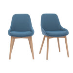 Miliboo chaises scandinaves en tissu bleu canard et bois clair massif (lot de 2) holo