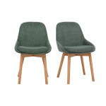 Miliboo chaises scandinaves en tissu chenille vert kaki et bois clair massif (lot de 2) holo