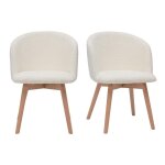 Miliboo chaises scandinaves en tissu effet laine boucl�e blanc cass� et bois clair massif (lot de 2) ...