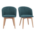 Miliboo chaises scandinaves en tissu effet velours bleu canard et bois clair massif (lot de 2) vanity ...