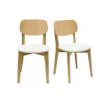Miliboo chaises vintage en bois clair ch�ne et tissu effet laine boucl�e blanc (lot de 2) lucia