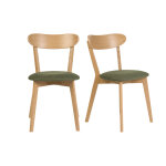 Miliboo chaises vintage en bois clair ch�ne et tissu effet velours textur� vert kaki (lot de 2) dove