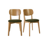 Miliboo chaises vintage en bois clair ch�ne et tissu effet velours textur� vert kaki (lot de 2) lucia ...