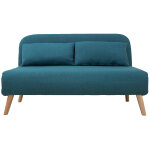 Miliboo chauffeuse 2 places convertible en tissu bleu canard et bois clair amiko Miliboo chauffeuse 2 places convertible en tissu bleu canard et bois clair amiko