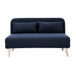 Miliboo chauffeuse 2 places convertible en tissu bleu foncé et bois clair amiko Miliboo chauffeuse 2 places convertible en tissu bleu foncé et bois clair amiko