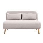 Miliboo chauffeuse 2 places convertible en tissu effet velours texturé beige et bois clair amiko Miliboo chauffeuse 2 places convertible en tissu effet velours texturé beige et bois clair amiko