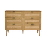 Miliboo commode finition bois clair, cannage en rotin et m�tal noir 6 tiroirs l120 cm manille