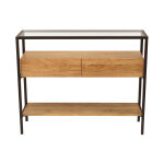 Miliboo console en bois clair manguier massif et plateau en verre 2 tiroirs l100 cm sita