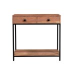 Miliboo console avec rangements 2 tiroirs en bois massif et mtal noir l80 cm axelle