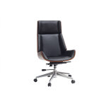 Miliboo fauteuil de bureau de direction design noir, bois fonc noyer et acier chrom curved