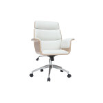Miliboo fauteuil de bureau  roulettes design blanc, bois clair et acier chrom elon