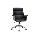 Miliboo fauteuil de bureau � roulettes design noir, bois fonc� noyer et acier chrom� elon