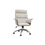 Miliboo fauteuil de bureau � roulettes design en tissu effet velours textur� beige, bois fonc� et acier ...