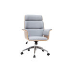 Miliboo fauteuil de bureau  roulettes design en tissu gris clair, bois clair et acier chrom elon