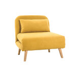 Miliboo fauteuil convertible scandinave en tissu effet velours jaune moutarde et bois clair amiko