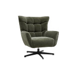 Miliboo fauteuil pivotant en tissu effet velours vert kaki et m�tal avery