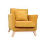 Miliboo fauteuil scandinave d�houssable en tissu effet velours jaune moutarde et bois clair oslo