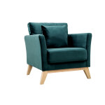 Miliboo fauteuil scandinave d�houssable en tissu velours bleu p�trole et bois clair oslo