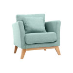 Miliboo fauteuil scandinave d�houssable en tissu vert lagon et bois clair oslo