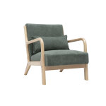 Miliboo fauteuil scandinave en tissu chenille vert kaki et bois clair massif derry