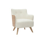 Miliboo fauteuil scandinave en tissu effet laine boucl�e blanc cass� et bois clair valmy