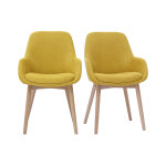 Miliboo fauteuils scandinaves en tissu effet velours jaune moutarde et bois clair massif (lot de 2) holo ...