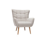 Miliboo fauteuil scandinave en tissu effet velours textur� beige et bois clair avery