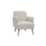 Miliboo fauteuil scandinave en tissu effet velours textur beige et bois clair isko