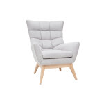Miliboo fauteuil scandinave en tissu effet velours textur� gris clair et bois clair brody