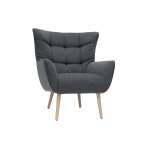 Miliboo fauteuil scandinave en tissu effet velours textur gris fonc et bois clair avery