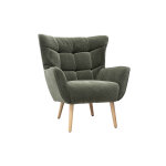Miliboo fauteuil scandinave en tissu effet velours vert kaki et bois clair avery