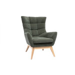 Miliboo fauteuil scandinave en tissu effet velours vert kaki et bois clair brody