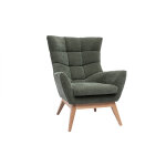 Miliboo fauteuil scandinave en tissu effet velours vert kaki et bois clair brody