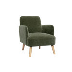 Miliboo fauteuil scandinave en tissu effet velours vert kaki et bois clair isko