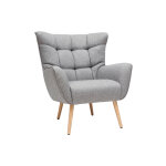 Miliboo fauteuil scandinave en tissu gris clair et bois clair avery