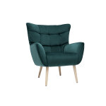 Miliboo fauteuil scandinave en tissu velours bleu ptrole et bois clair avery
