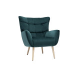Miliboo fauteuil scandinave en tissu velours bleu p�trole et bois clair avery