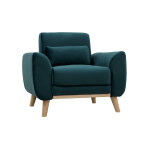 Miliboo fauteuil scandinave en tissu velours bleu p�trole et bois clair ektor