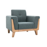 Miliboo fauteuil scandinave en tissu vert de gris et bois clair fjord