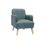 Miliboo fauteuil scandinave en tissu vert de gris et bois clair isko
