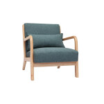 Miliboo fauteuil scandinave en tissu vert de gris et bois clair massif derry