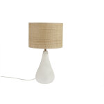 Miliboo lampe � poser blanche en c�ramique effet pierre et abat - jour en raphia h49 cm pyrus