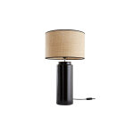 Miliboo lampe � poser en c�ramique �maill�e noire et abat - jour en raphia naturel h64 cm majes