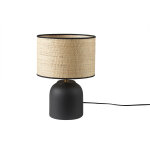 Miliboo lampe � poser noire en c�ramique mate et abat - jour en raphia h35 cm rocha
