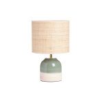 Miliboo lampe  poser verte en cramique et abat - jour en rabane h35 cm piega