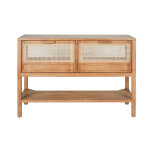 Miliboo meuble de salle de bain en bois teck massif et cannage rotin l120 cm rivo