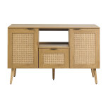 Miliboo meuble de salle de bain finition bois clair, cannage rotin et m�tal noir l120 cm manille