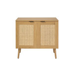 Miliboo meuble de salle de bain finition bois clair, cannage rotin et m�tal noir l80 cm manille