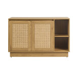 Miliboo meuble de salle de bain finition bois clair ch�ne et cannage rotin l120 cm alicante