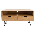 Miliboo meuble tv d'angle en bois manguier massif et mtal noir l100 cm vibes